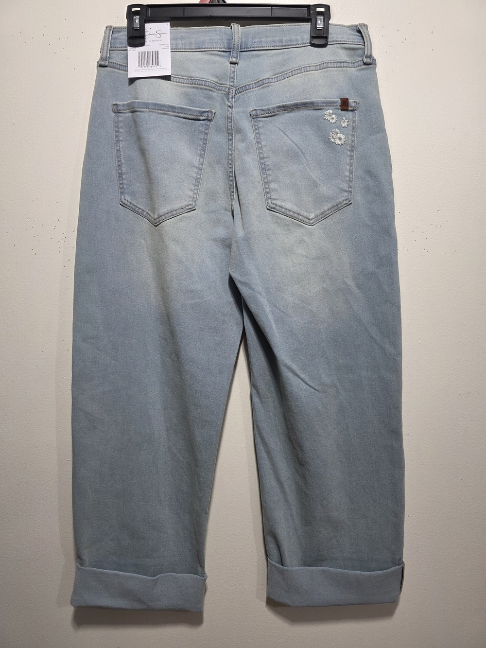 Jessica Simpson Light Wash Embroidered Daisy Cuffed Boyfriend Jeans Size 12 - Picture 7 of 7